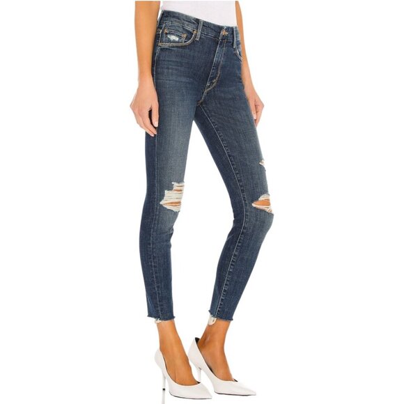 Mother High Waisted Rider Ankle Fray Jeans Size 26 In Wicked Wildflower Wash - Picture 4 of 16